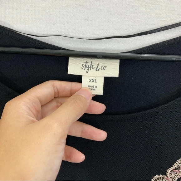 Style & Co Floral Embroidered Stretchy Long Sleeve Blouse Size XXL - Picture 2 of 10